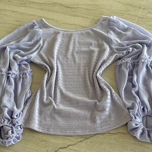 Anthropologie Lavender Smocked Bodice Puff Sleeve Top Sz small